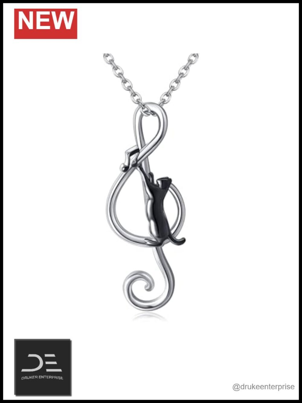 Sterling Silver Cat Pendant Necklace Musical Note Fine Jewelry